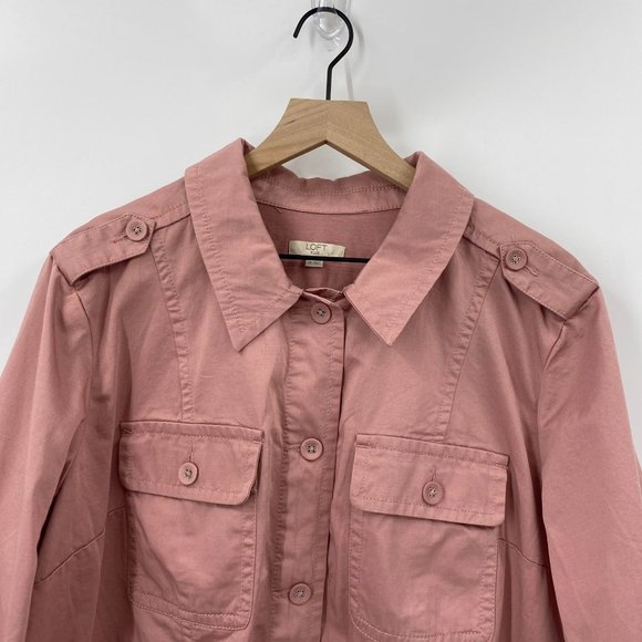 LOFT Plus Peplum Utility Jacket Pockets ¾ Sleeves 100% Cotton Size 18 - Picture 3 of 11